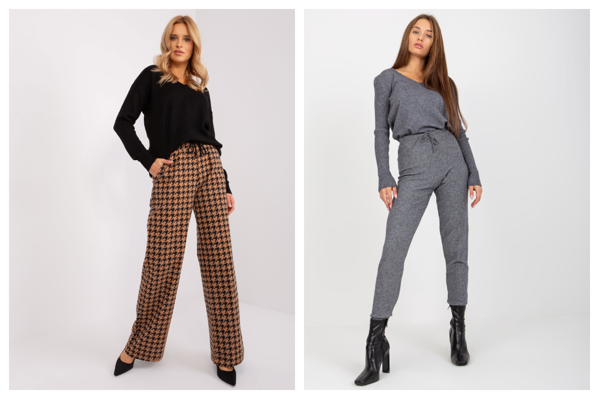 jednokolorowe i we wzory spodnie materiałowe ze sklepu online